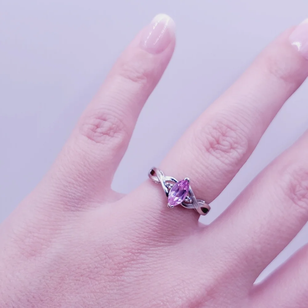10k White Gold Marquise Pink Topaz Ring